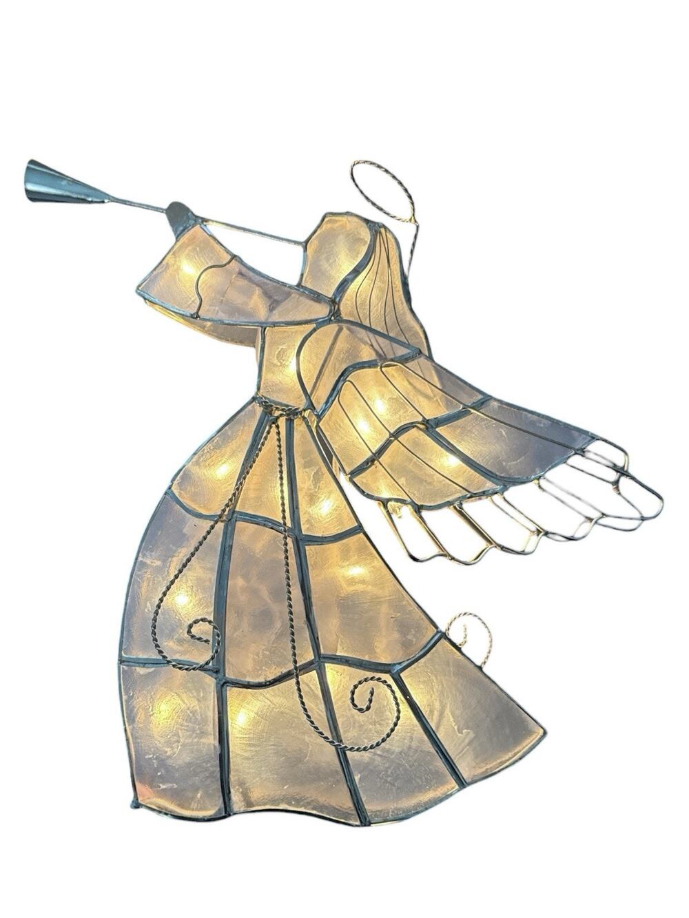Capiz Shell Angel 10" Off-white Gold White Christmas Tree Topper 16 LED Bulbs